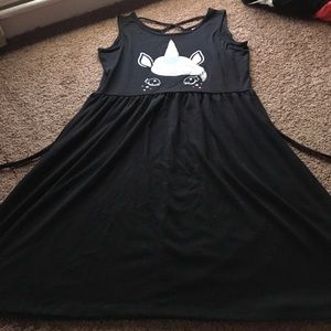 Justice black casual dress with unicorn face